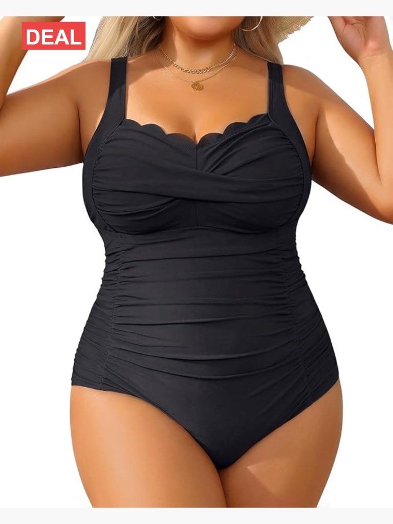 Plus Size Tummy Control One Piece Swimsuit Full Coverage Adjustable Straps